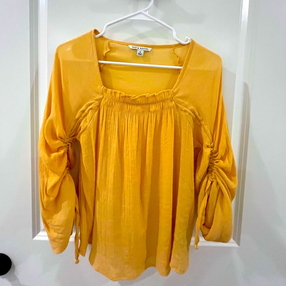 Zac & Rachel Yellow Smocked 3/4 Sleeve Blouse